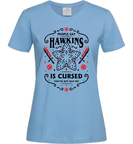 Женская футболка Hawkins is cursed Stranger things Голубой фото