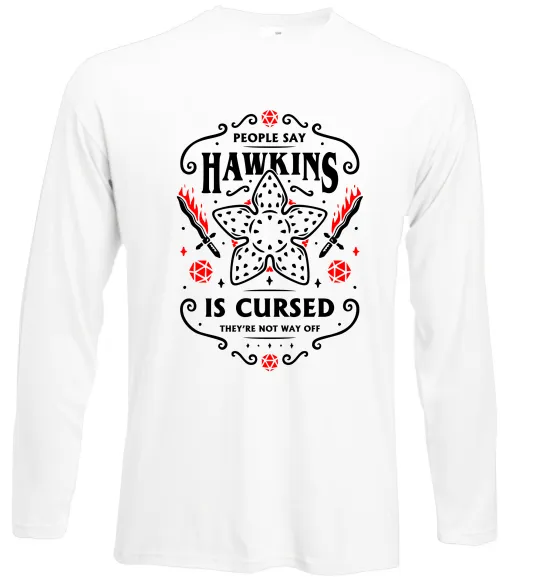 Лонгслив Hawkins is cursed Stranger things Белый фото