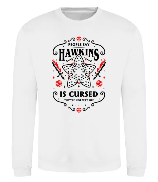 Свитшот Hawkins is cursed Stranger things Белый фото