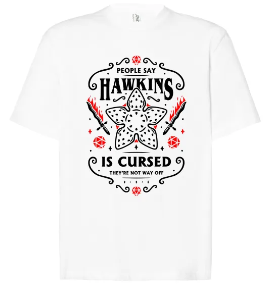 Футболка Оверсайз Hawkins is cursed Stranger things Белый фото