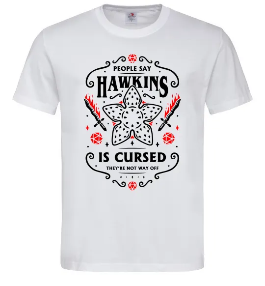 Мужская футболка Hawkins is cursed Stranger things Белый фото