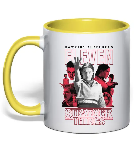 Чашка з кольоровою ручкою Hawkins is superhero Лимонний фото