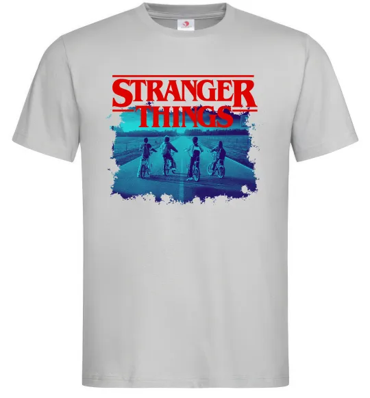 Мужская футболка Strangers Thing on bike Серый фото