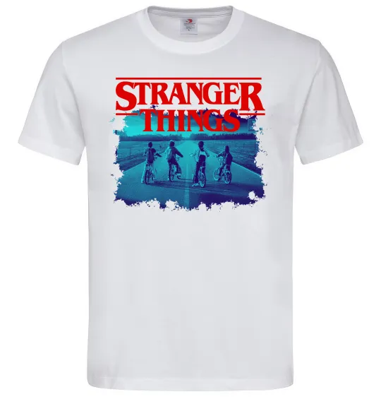 Мужская футболка Strangers Thing on bike Белый фото