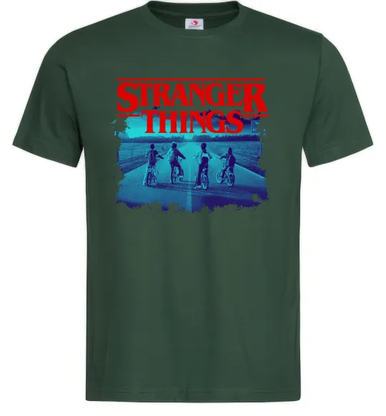 Мужская футболка Strangers Thing on bike Темно-зеленый фото