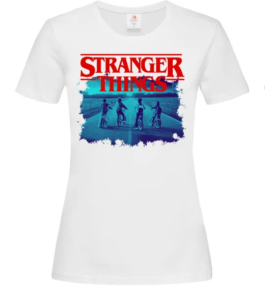 Жіноча футболка Strangers Thing on bike Білий фото