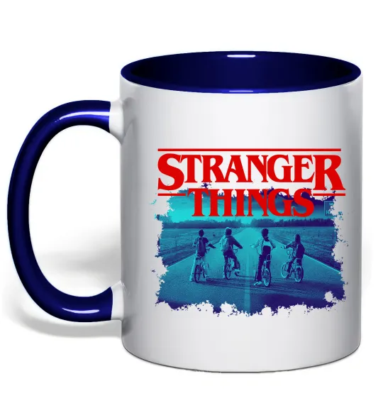 Чашка с цветной ручкой Strangers Thing on bike Глубокий темно-синий фото