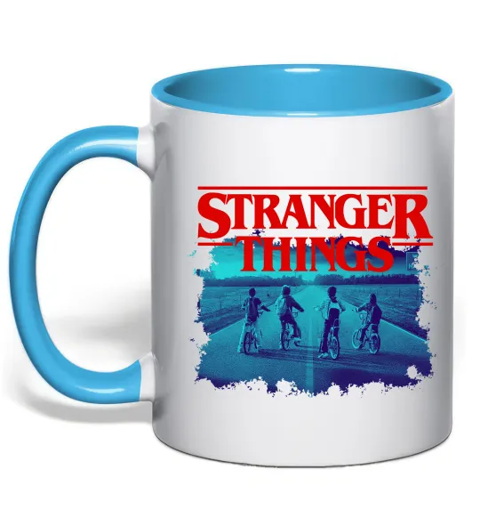 Чашка с цветной ручкой Strangers Thing on bike Голубой фото