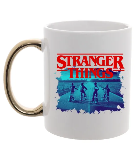 Чашка с цветной ручкой Strangers Thing on bike Золото фото