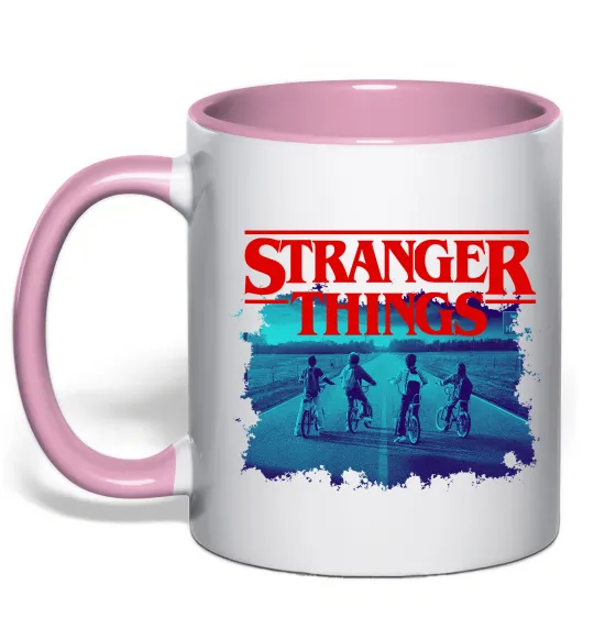 Чашка с цветной ручкой Strangers Thing on bike Нежно розовый фото