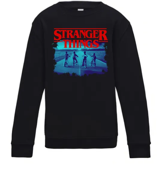 Детский Свитшот Strangers Thing on bike Черный фото