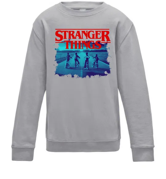 Детский Свитшот Strangers Thing on bike Серый меланж фото
