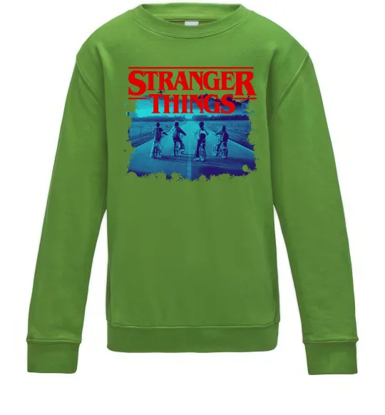 Детский Свитшот Strangers Thing on bike Лаймовый фото