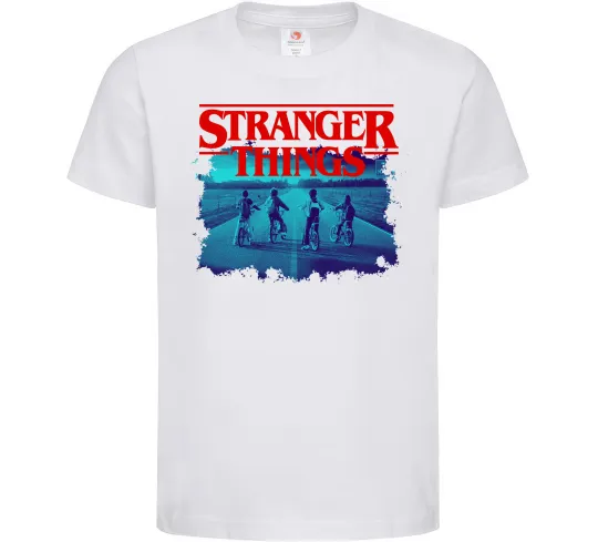 Детская футболка Strangers Thing on bike Белый фото