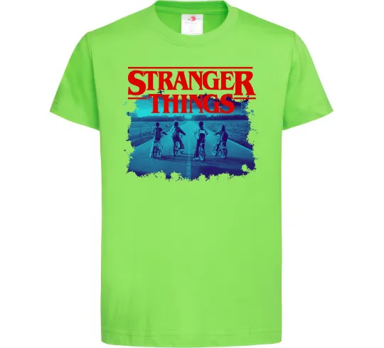 Детская футболка Strangers Thing on bike Лаймовый фото