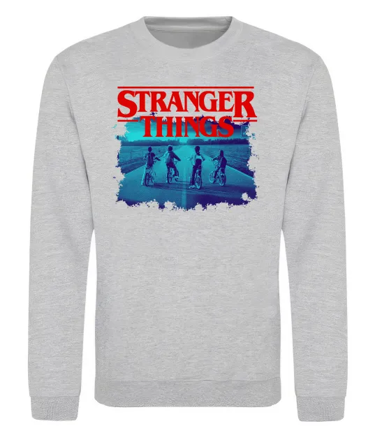 Світшот Strangers Thing on bike Сірий меланж фото