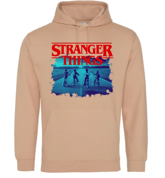 Мужская толстовка (худи) Strangers Thing on bike Песочный фото