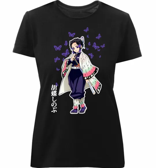 Женская премиум футболка Demon Slayer Сінобу Черный фото