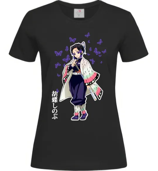 Женская футболка Demon Slayer Сінобу Черный фото