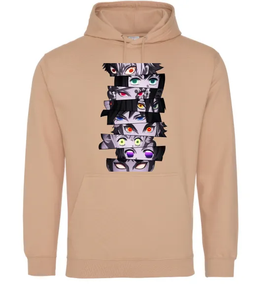 Мужская толстовка (худи) Demon Slayer eyes Песочный фото