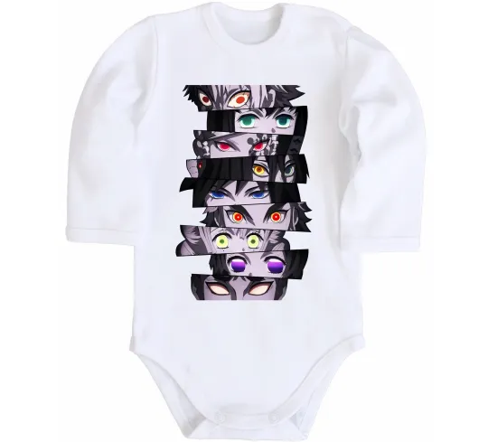 Дитячий бодік Demon Slayer eyes Білий фото