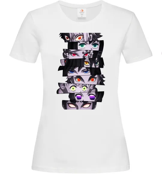 Женская футболка Demon Slayer eyes Белый фото