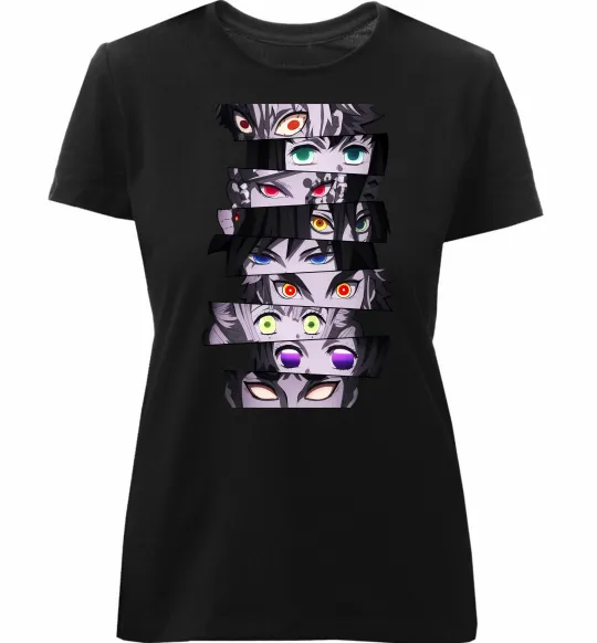 Женская премиум футболка Demon Slayer eyes Черный фото