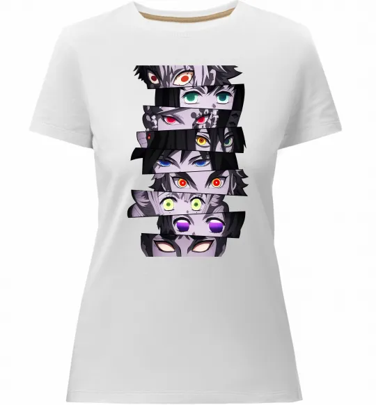 Женская премиум футболка Demon Slayer eyes Белый фото