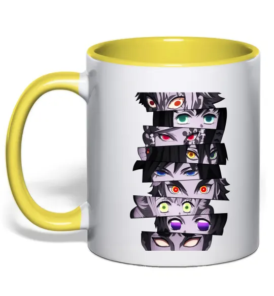 Чашка с цветной ручкой Demon Slayer eyes Лимонный фото