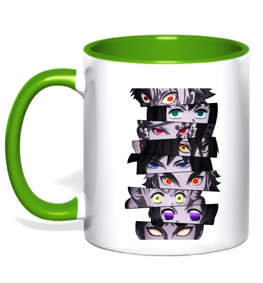Чашка с цветной ручкой Demon Slayer eyes Лаймовый фото