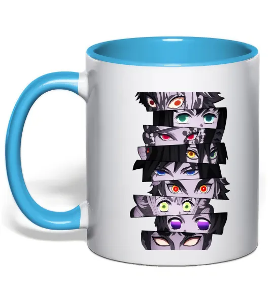 Чашка з кольоровою ручкою Demon Slayer eyes Блакитний фото