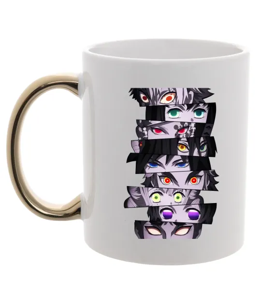Чашка з кольоровою ручкою Demon Slayer eyes Золото фото