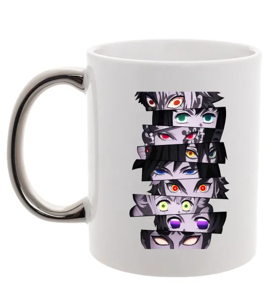 Чашка з кольоровою ручкою Demon Slayer eyes Срібло фото