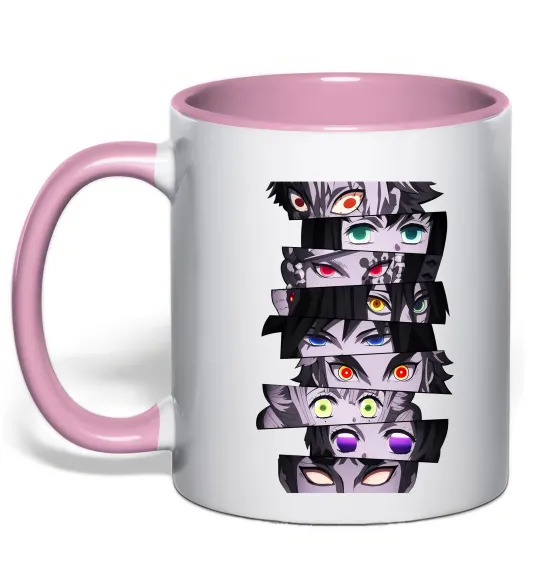 Чашка з кольоровою ручкою Demon Slayer eyes Ніжно рожевий фото