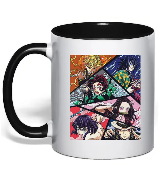 Чашка с цветной ручкой Demon Slayer Постер Черный фото