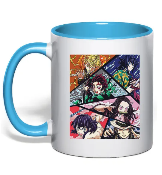 Чашка с цветной ручкой Demon Slayer Постер Голубой фото