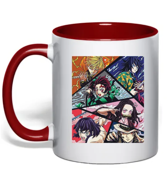 Чашка с цветной ручкой Demon Slayer Постер Красный фото