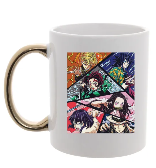 Чашка с цветной ручкой Demon Slayer Постер Золото фото