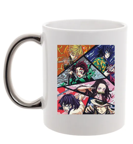 Чашка с цветной ручкой Demon Slayer Постер Серебро фото