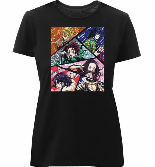 Женская премиум футболка Demon Slayer Постер Черный фото