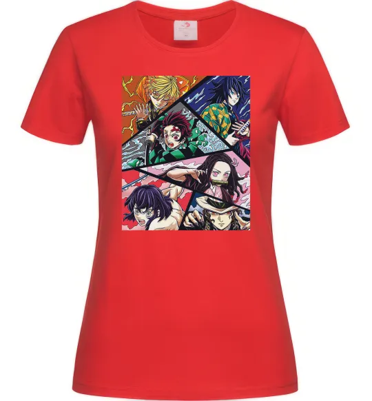 Женская футболка Demon Slayer Постер Красный фото