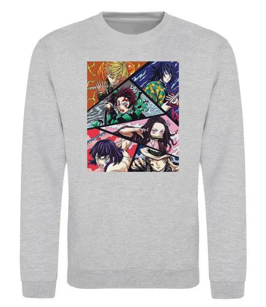 Свитшот Demon Slayer Постер Серый меланж фото