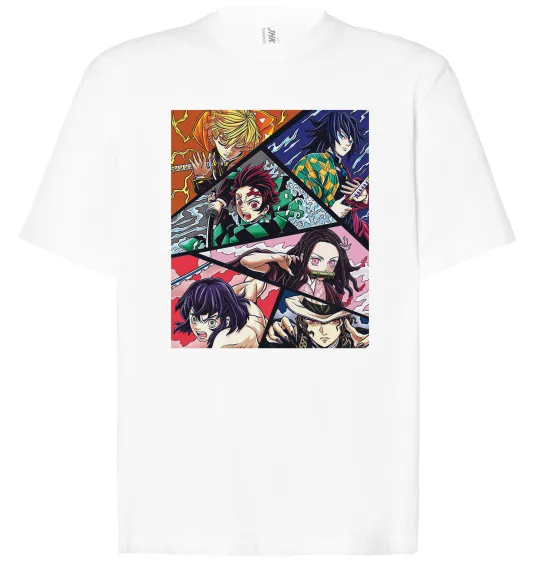 Футболка Оверсайз Demon Slayer Постер Білий фото