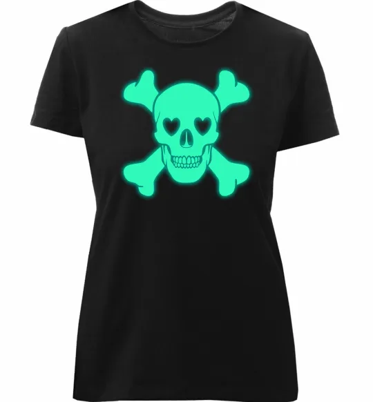 Женская премиум футболка Череп люмінесцентний Черный фото
