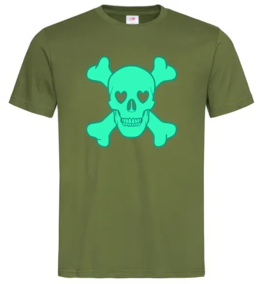 Мужская футболка Череп люмінесцентний Оливковый фото