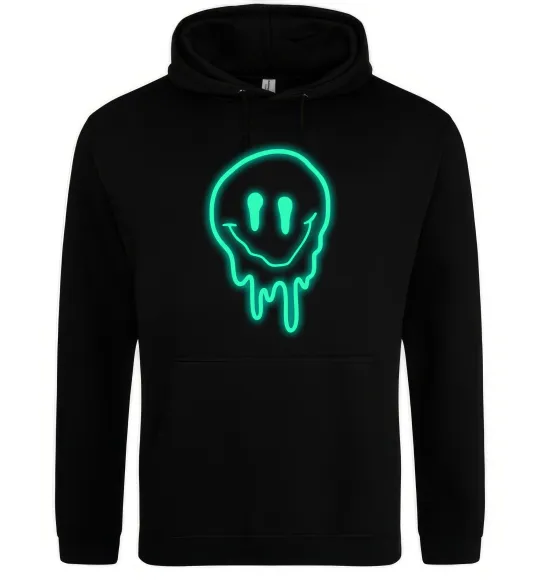 Мужская толстовка (худи) Смайл люмінесцентний Черный фото
