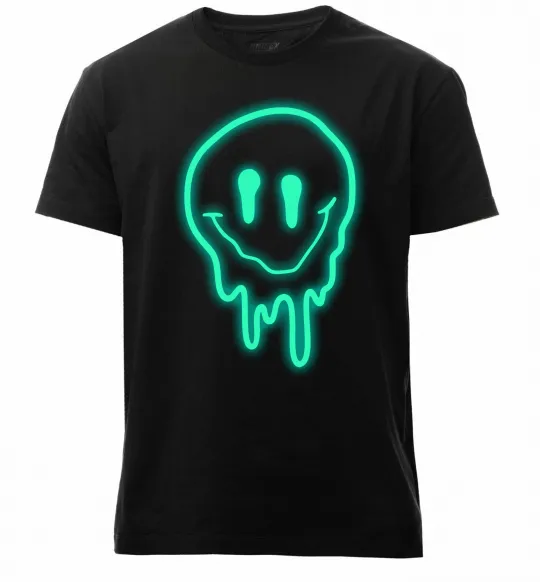 Чоловіча преміум футболка Смайл люмінесцентний Чорний фото