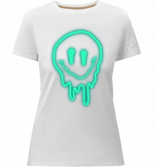 Женская премиум футболка Смайл люмінесцентний Белый фото