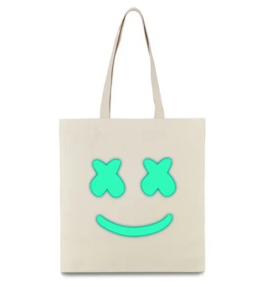Еко-сумка Смайл з хрестиками люмінесцентний Бежевий фото