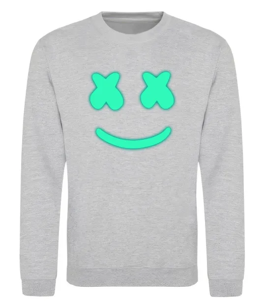 Свитшот Смайл з хрестиками люмінесцентний Серый меланж фото